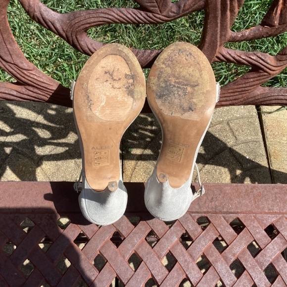 💋Aldo Laniel Silver Rhinestone Open Toe Ankle Strap Heels/Sandals - Picture 9 of 9